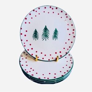 NWT ⚜️🎄⚜️ Set of 4 PAPART CHRISTMAS TREE TRIO Polka Dot Salad Plates 8" Ceramic